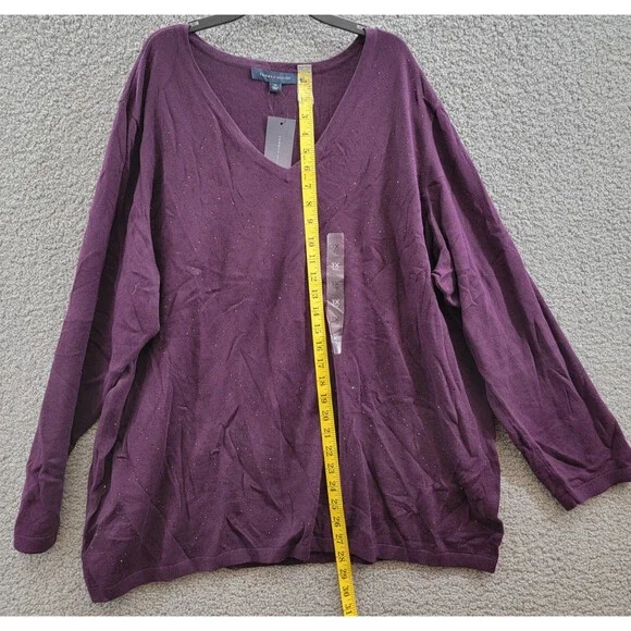 Tommy Hilfiger Plus Size Rhinestone Argyle Sweater Women's 3X Aubergine Pullover - Picture 7 of 15